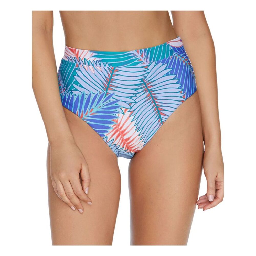 RAISINS Women's Blue Palm Print Stretch Bikini High Waisted Swimsuit Bottom S